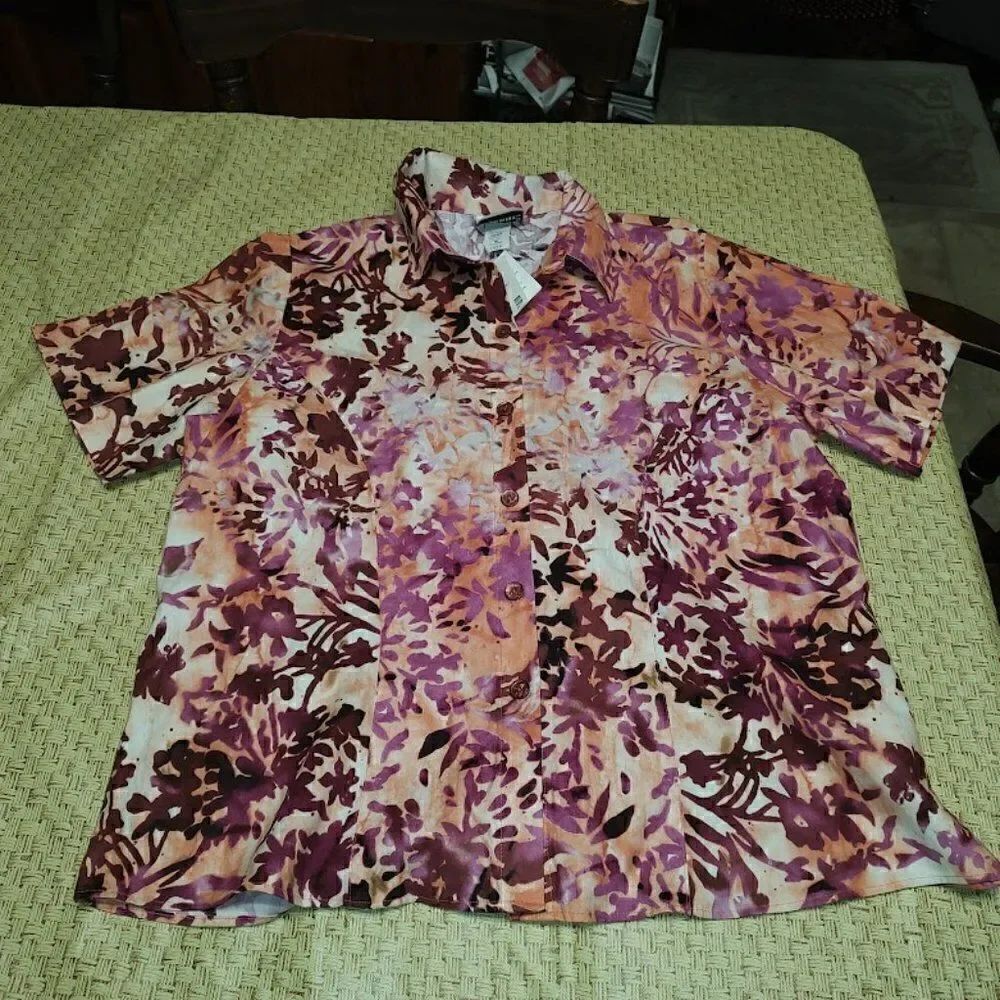New Fashion Bug Purple Multi-Colored Button Down Shirt Size Women's 14/16